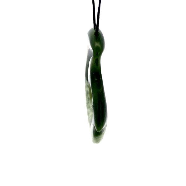 NZ pounamu greenstone hook on slider cord by Aden Hoglund