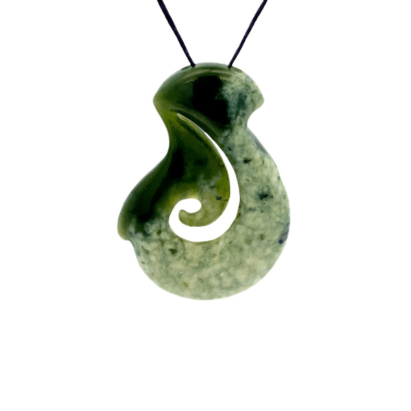 NZ pounamu greenstone hook on slider cord by Aden Hoglund