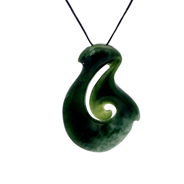 NZ pounamu greenstone hook on slider cord by Aden Hoglund