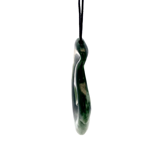NZ pounamu greenstone hook on slider cord by Aden Hoglund