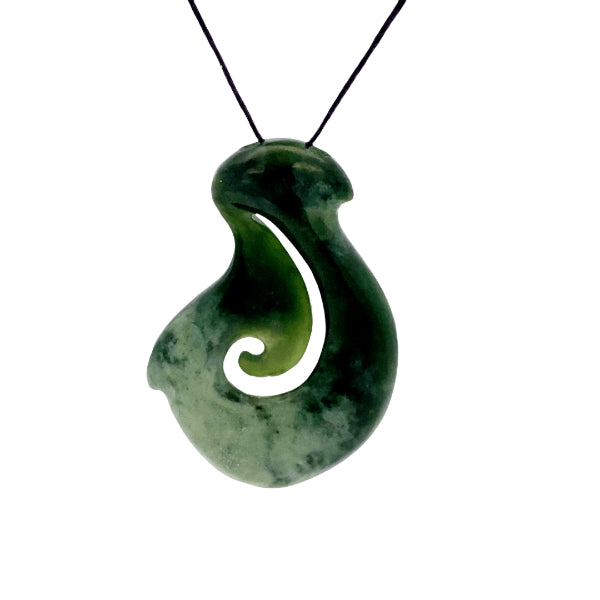 NZ pounamu greenstone hook on slider cord by Aden Hoglund