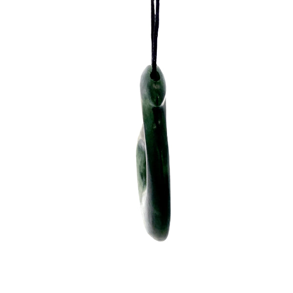 NZ pounamu greenstone hook on slider cord by Aden Hoglund