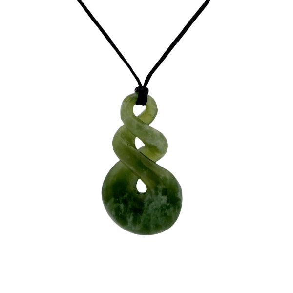 NZ pounamu greenstone double twist necklace on slider cord by Aden Hoglund