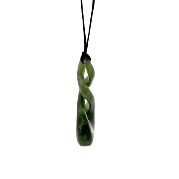 NZ pounamu greenstone double twist necklace on slider cord by Aden Hoglund