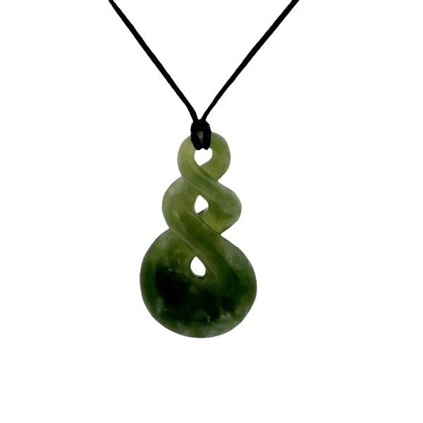 NZ pounamu greenstone double twist necklace on slider cord by Aden Hoglund
