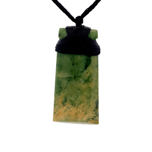 NZ pounamu greenstone toki necklace with koru cutout by Aden Hoglund