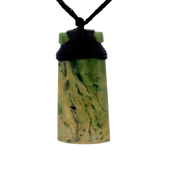 NZ pounamu greenstone toki necklace with koru cutout by Aden Hoglund