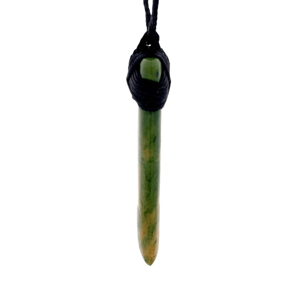 NZ pounamu greenstone toki necklace with koru cutout by Aden Hoglund