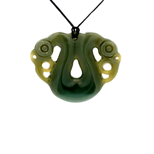 NZ pounamu greenstone double pekapeka necklace on slider cord by Aden Hoglund
