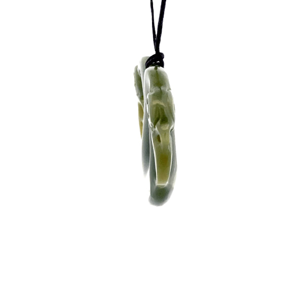 NZ pounamu greenstone double pekapeka necklace on slider cord by Aden Hoglund