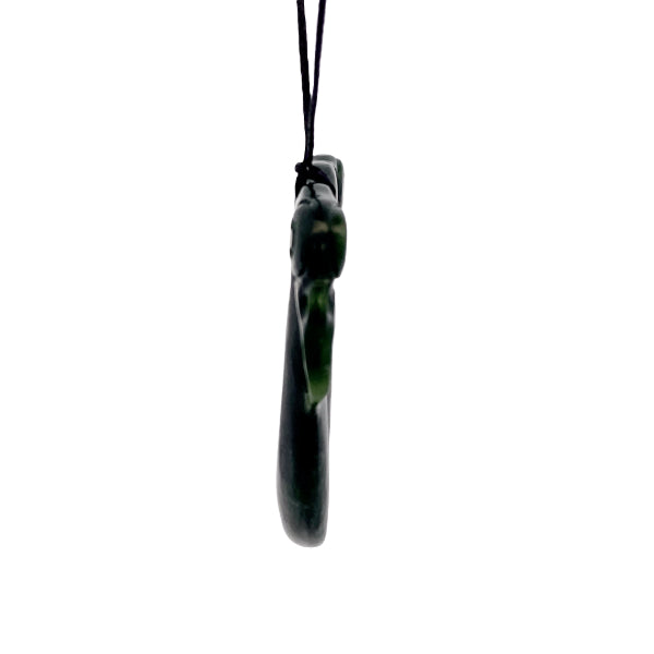NZ pounamu greenstone double manaia on slider cord by Aden Hoglund