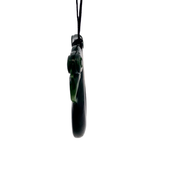 NZ pounamu greenstone double manaia on slider cord by Aden Hoglund