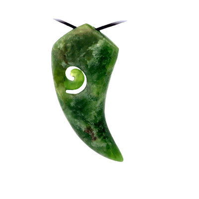 NZ pounamu greenstone engraved fern shape necklace with koru