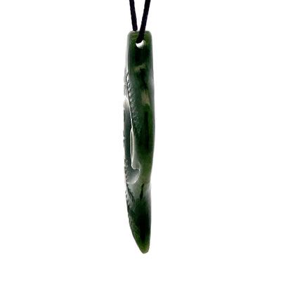 NZ pounamu greenstone engraved fern with koru necklace