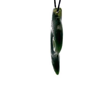 NZ pounamu greenstone engraved fern with koru necklace
