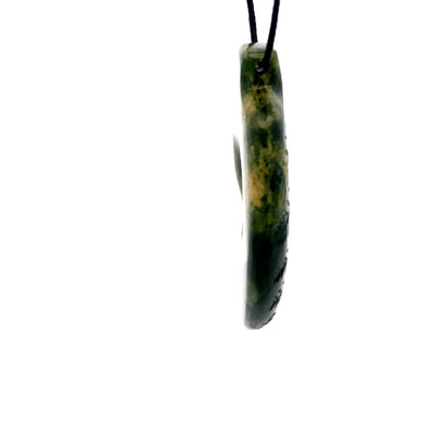 NZ pounamu greenstone engraved fern with koru necklace