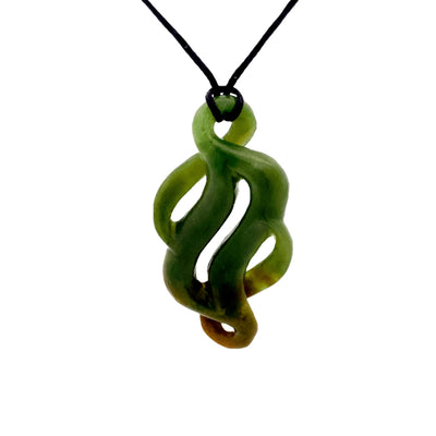 NZ pounamu greenstone twisted pendant on slider cord by Aden Hoglund