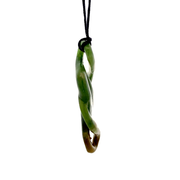 NZ pounamu greenstone twisted pendant on slider cord by Aden Hoglund