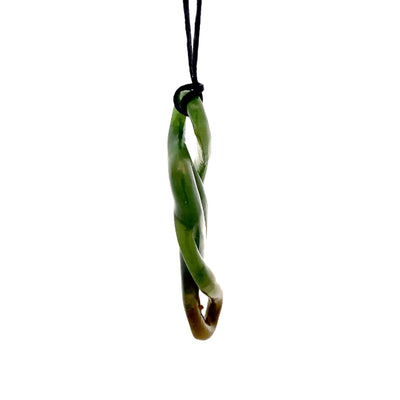 NZ pounamu greenstone twisted pendant on slider cord by Aden Hoglund