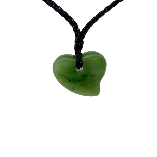 NZ pounamu greenstone heart necklace on cord with toggle