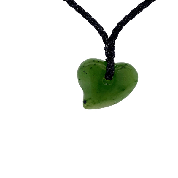NZ pounamu greenstone heart necklace on cord with toggle