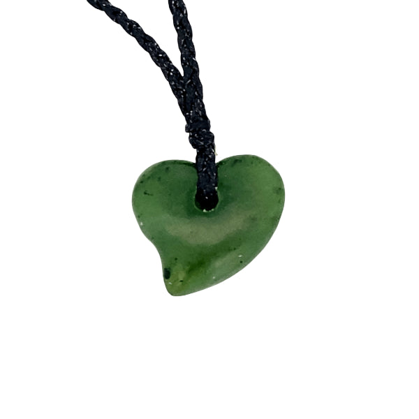 NZ pounamu greenstone heart necklace on cord with toggle