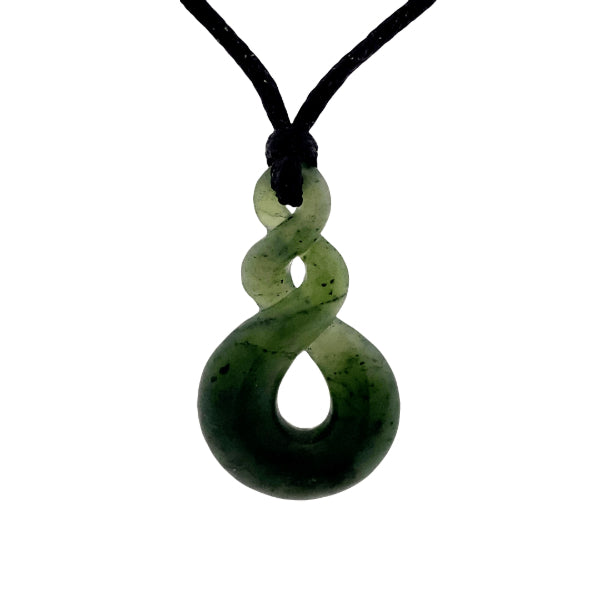 NZ pounamu greenstone double twist pendant on slider cord