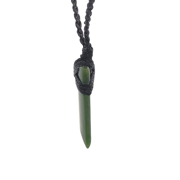 NZ pounamu greenstone small bound toki pendant on slider cord