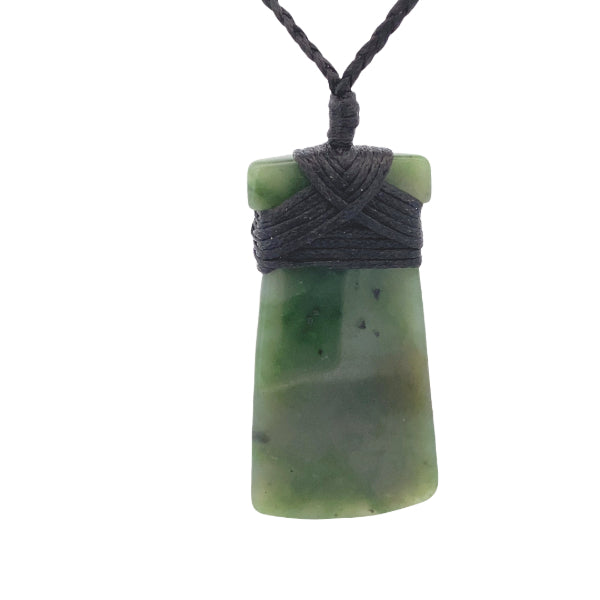 NZ pounamu greenstone bound toki pendant on slider cord