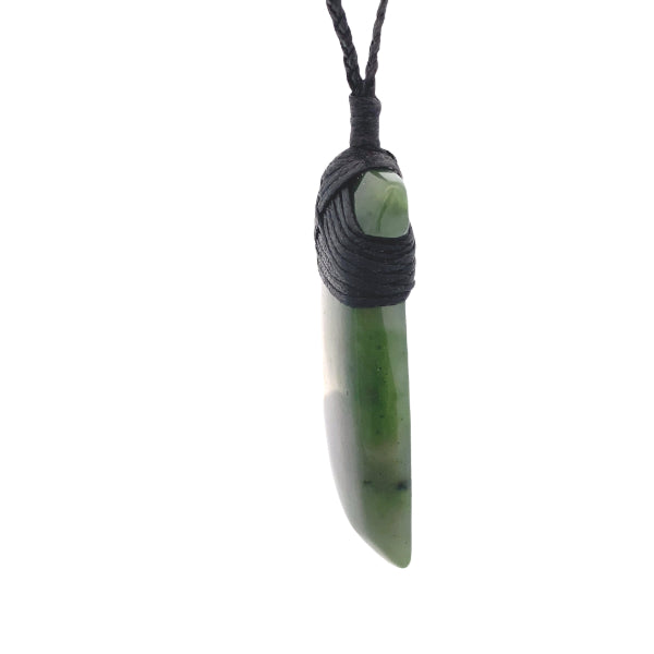 NZ pounamu greenstone bound toki pendant on slider cord