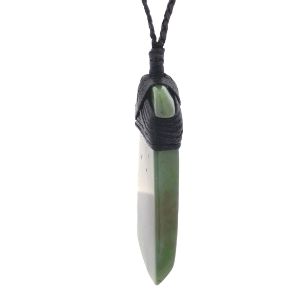 NZ pounamu greenstone bound toki pendant on slider cord