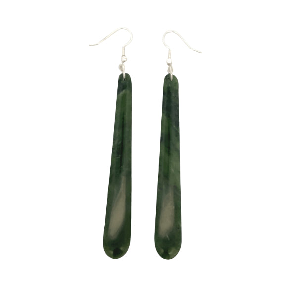 NZ greenstone pounamu pole earrings - 87mm