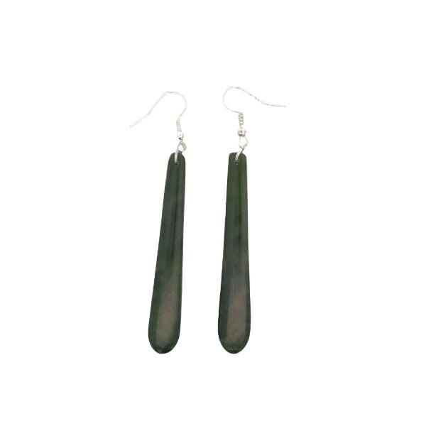 NZ greenstone pounamu pole earrings - 60mm
