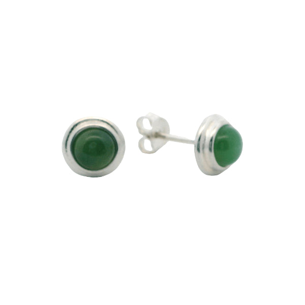 Greenstone round double rubover stud earrings in sterling silver