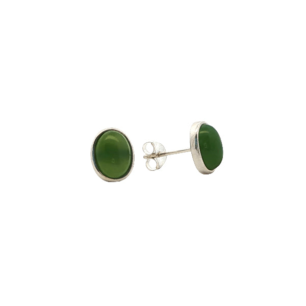 Greenstone oval rubover stud earrings in sterling silver
