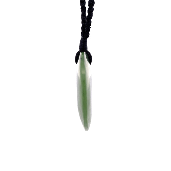 NZ pounamu greenstone heart pendant on black slider cord