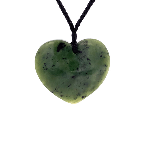 NZ pounamu greenstone heart pendant on slider cord