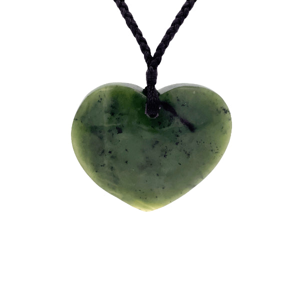 NZ pounamu greenstone heart pendant on slider cord