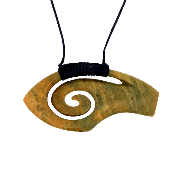 NZ pounamu greenstone flower jade breatplate with koru on slider cord