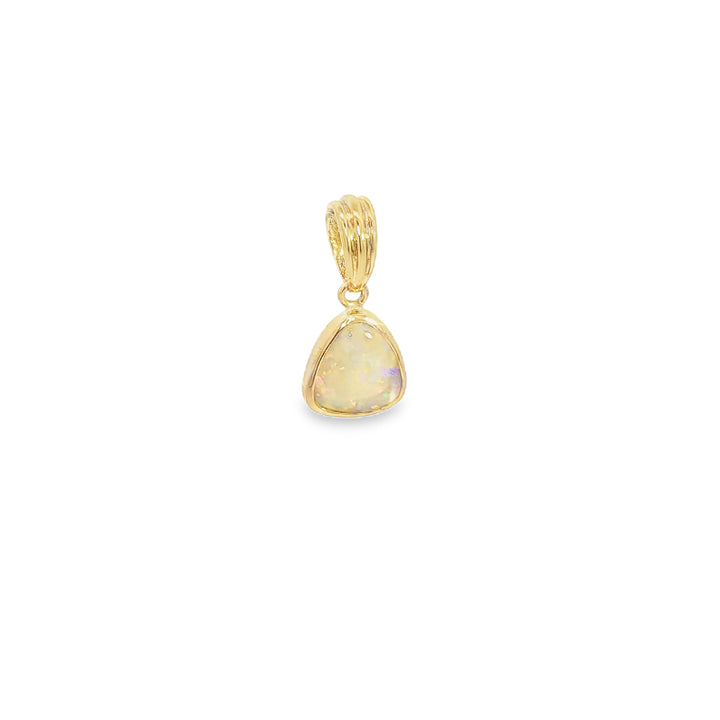 Triangular australian opal pendant in 9ct yellow gold