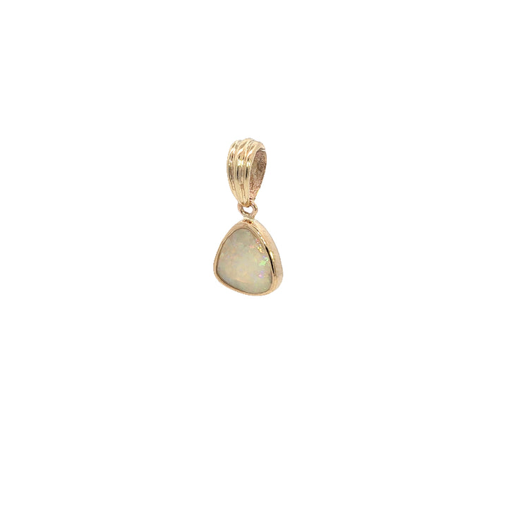 Triangular australian opal pendant in 9ct yellow gold