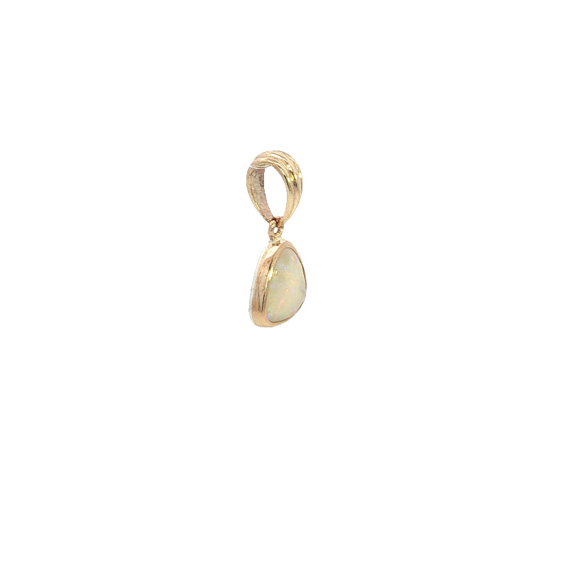 Triangular australian opal pendant in 9ct yellow gold