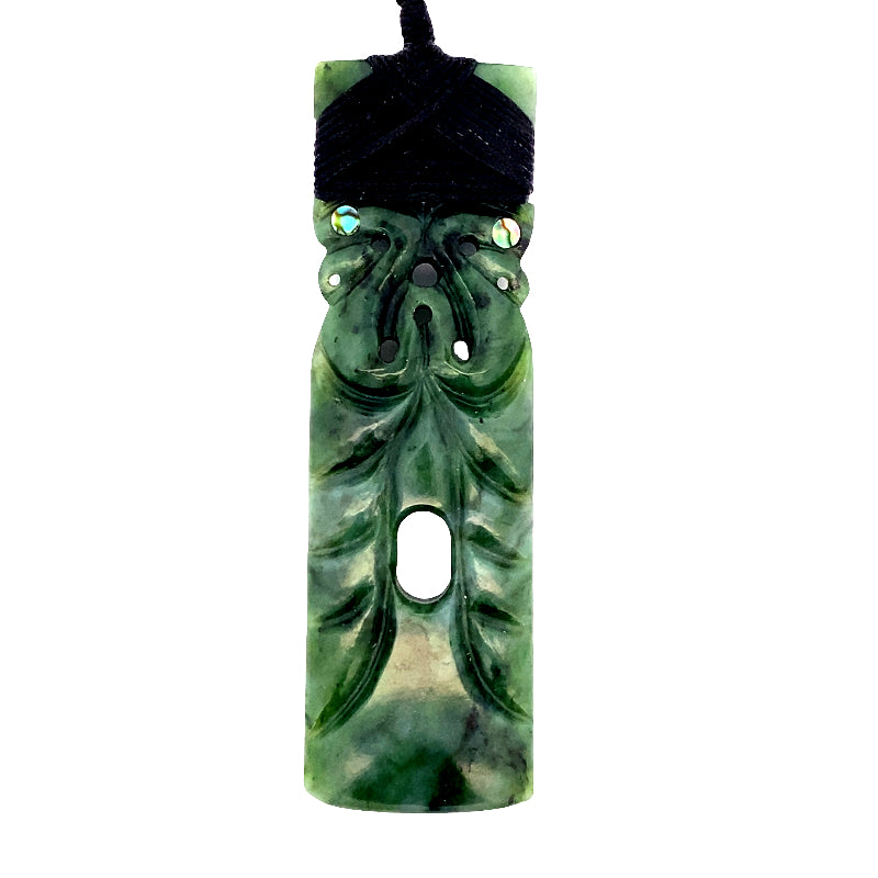 NZ pounamu greenstone manaia toki with paua eyes