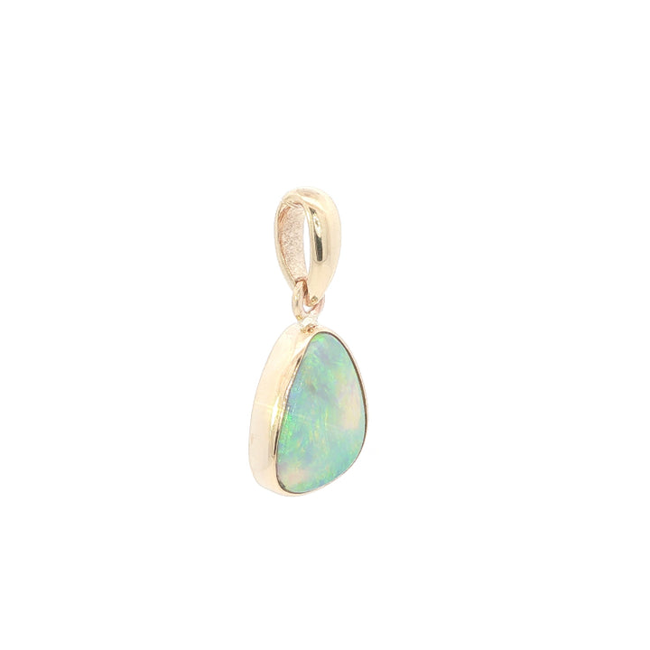 Handmade australian opal drop pendant in 9ct yellow gold