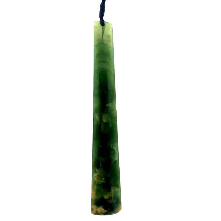 NZ pounamu greenstone flower jade angled drop on slider cord