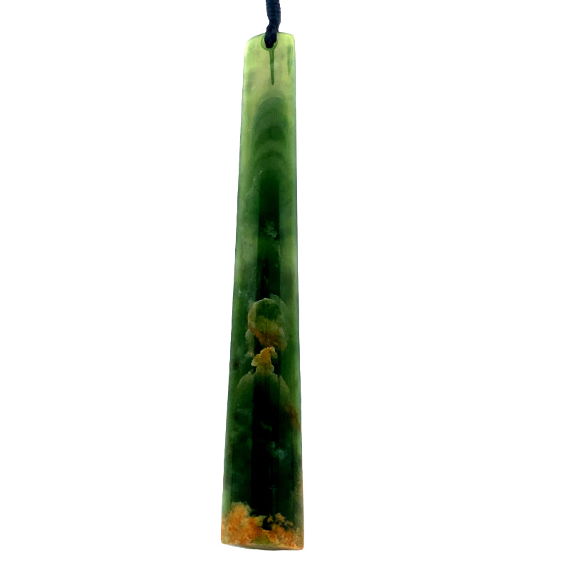 NZ pounamu greenstone flower jade angled drop on slider cord