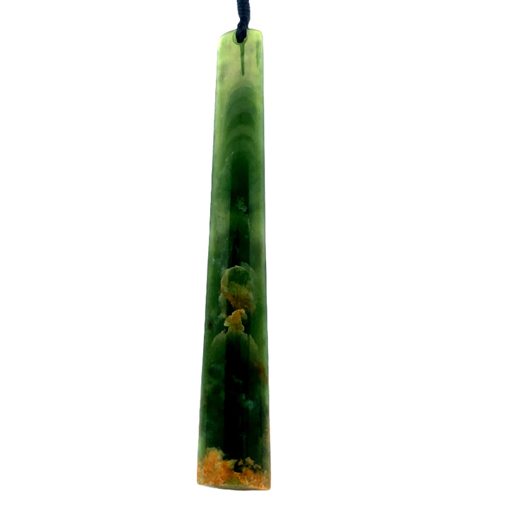 NZ pounamu greenstone flower jade angled drop on slider cord