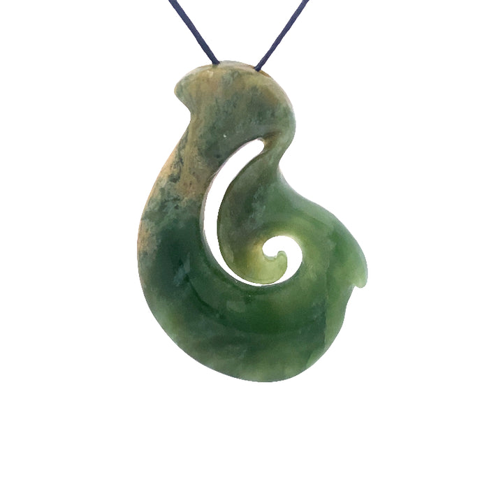 NZ pounamu greenstone hook necklace on slider cord