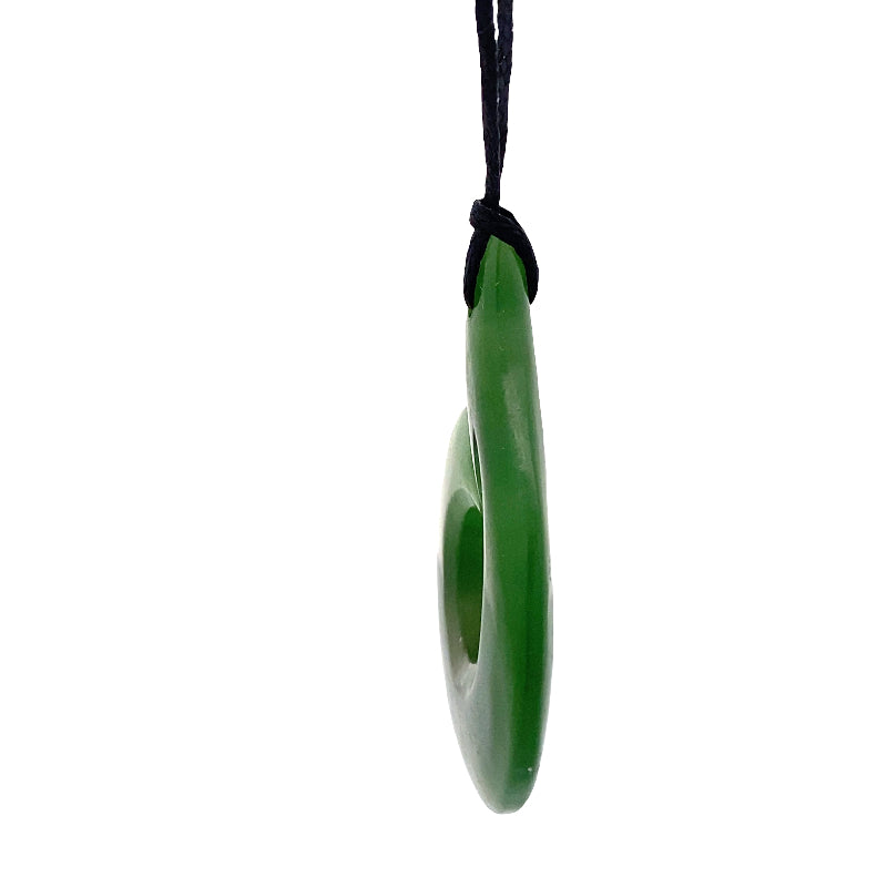 NZ pounamu greenstone hook with whaletail pendant on slider cord