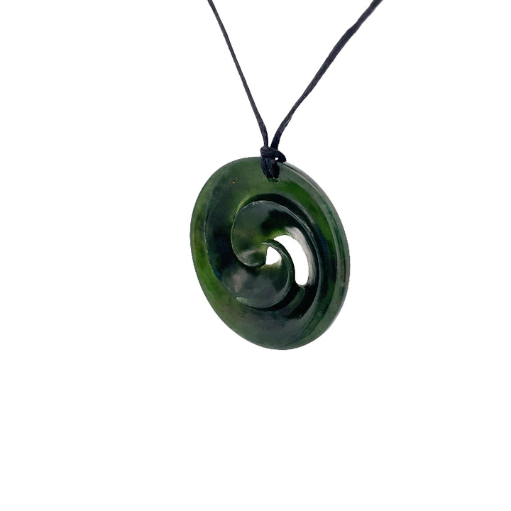 NZ pounamu greenstone double koru circle on slider cord